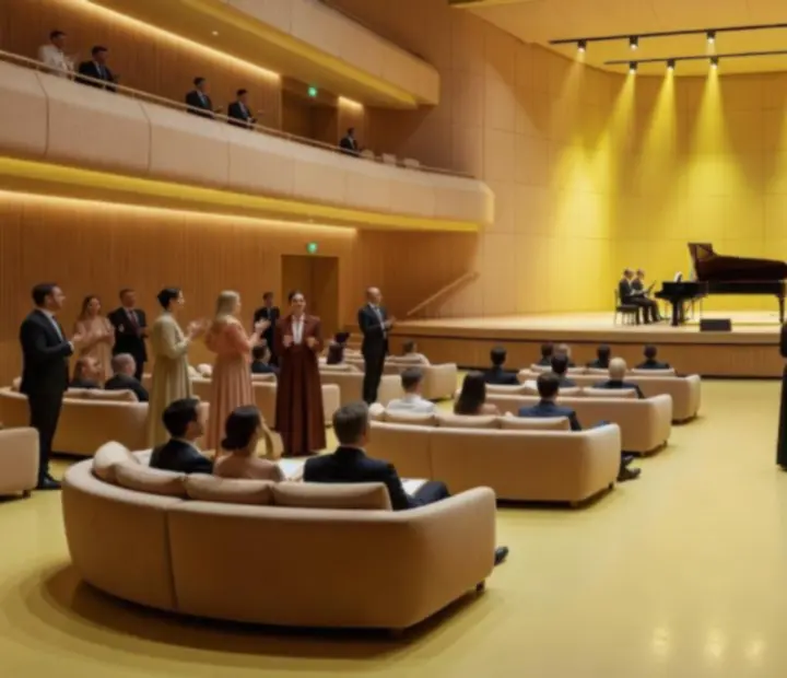 Megvilágított koncert pódium és közönség